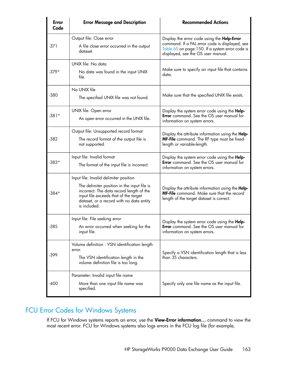 Fcu error codes for windows systems | HP XP P9500 Storage User Manual | Page 163 / 182