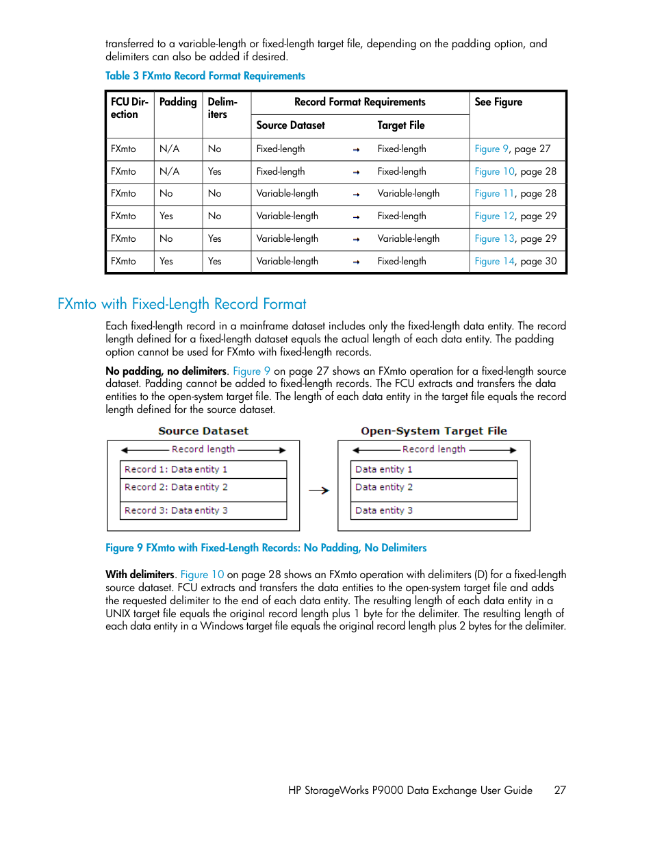 Fxmto with fixed-length record format, Fxmto record format requirements, Table 3 | HP XP P9500 Storage User Manual | Page 27 / 182