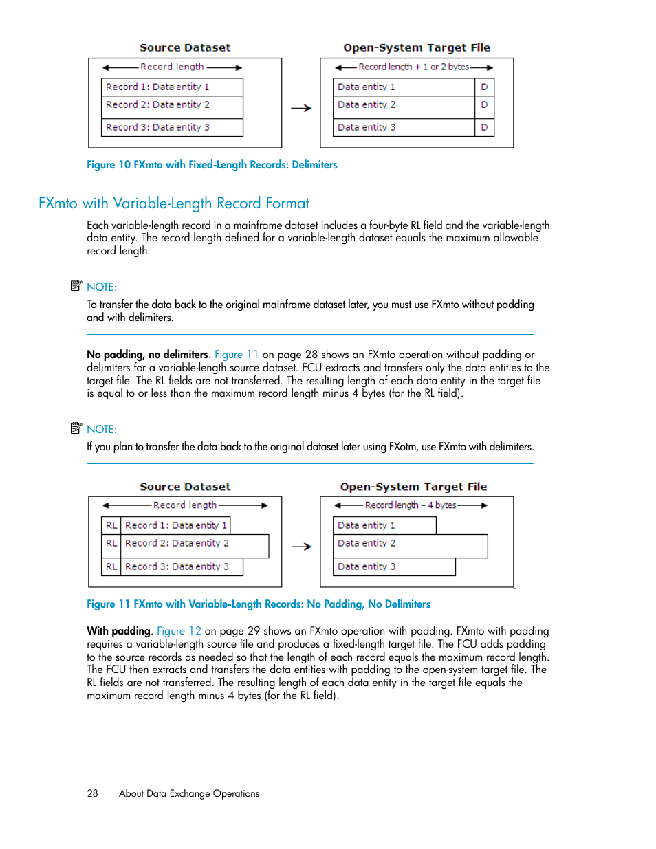 Fxmto with variable-length record format, Fxmto with fixed-length records: delimiters, Figure 10 | Figure 11 | HP XP P9500 Storage User Manual | Page 28 / 182