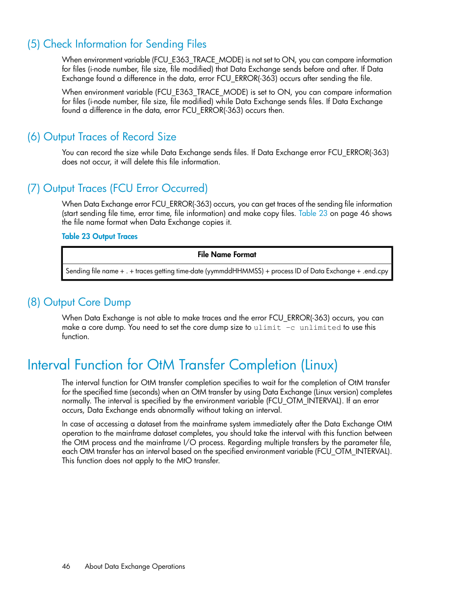 5) check information for sending files, 6) output traces of record size, 7) output traces (fcu error occurred) | 8) output core dump, 46 (6) output traces of record size, 46 (7) output traces (fcu error occurred), 46 (8) output core dump, Output traces, 7) output traces (fcu error oc- curred) | HP XP P9500 Storage User Manual | Page 46 / 182