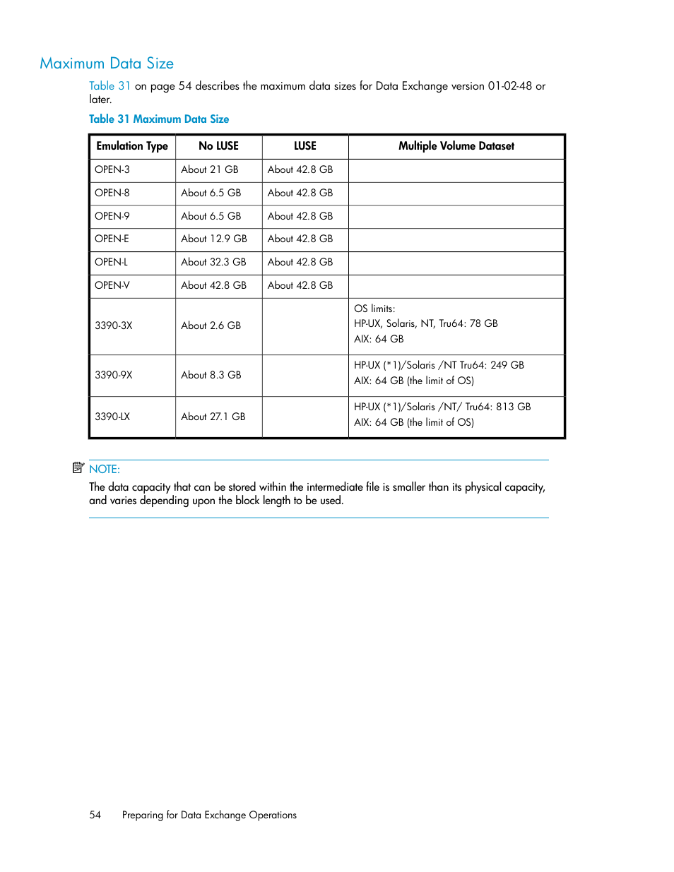 Maximum data size | HP XP P9500 Storage User Manual | Page 54 / 182