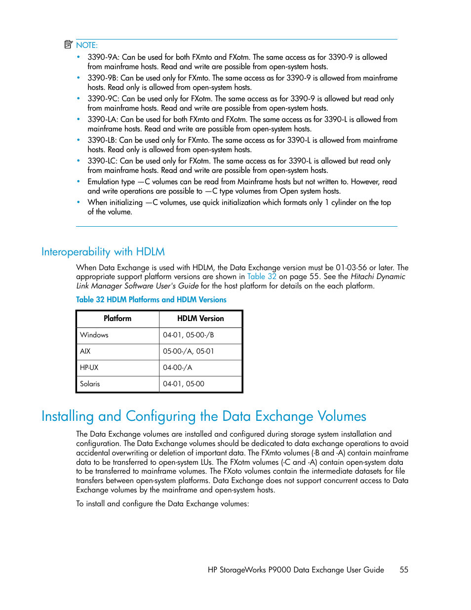 Interoperability with hdlm, Hdlm platforms and hdlm versions | HP XP P9500 Storage User Manual | Page 55 / 182