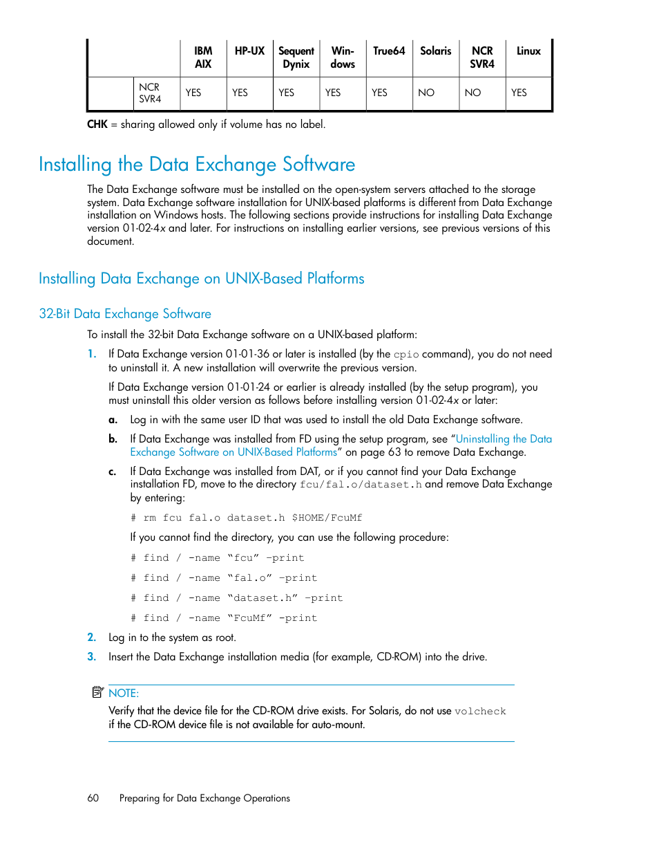 Installing the data exchange software, Installing data exchange on unix-based platforms, Bit data exchange software | HP XP P9500 Storage User Manual | Page 60 / 182