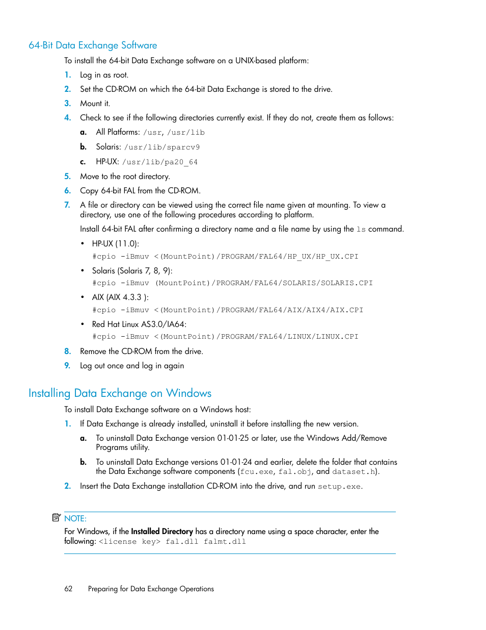 Bit data exchange software, Installing data exchange on windows | HP XP P9500 Storage User Manual | Page 62 / 182