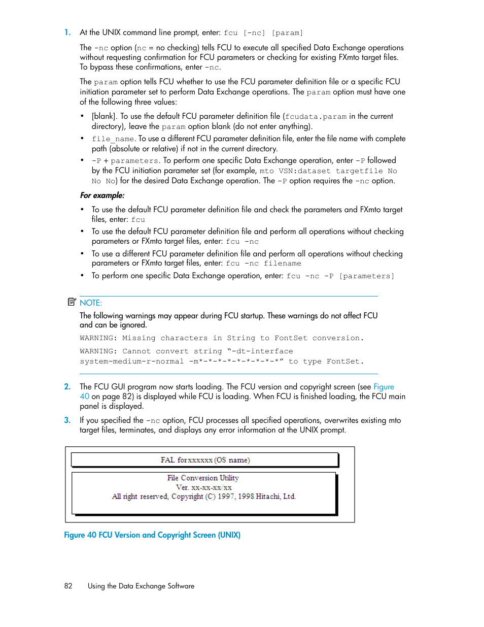 Fcu version and copyright screen (unix) | HP XP P9500 Storage User Manual | Page 82 / 182