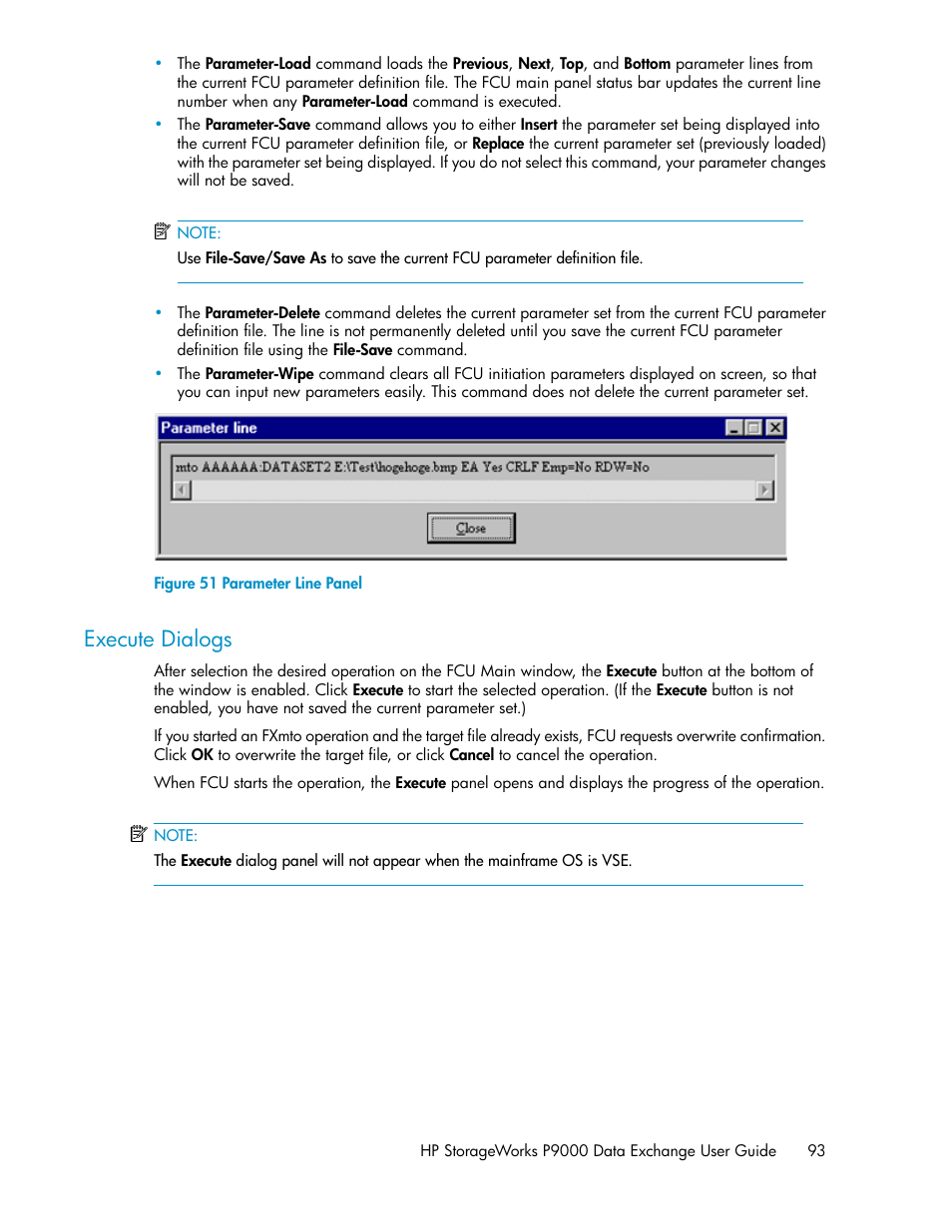 Execute dialogs, Parameter line panel | HP XP P9500 Storage User Manual | Page 93 / 182