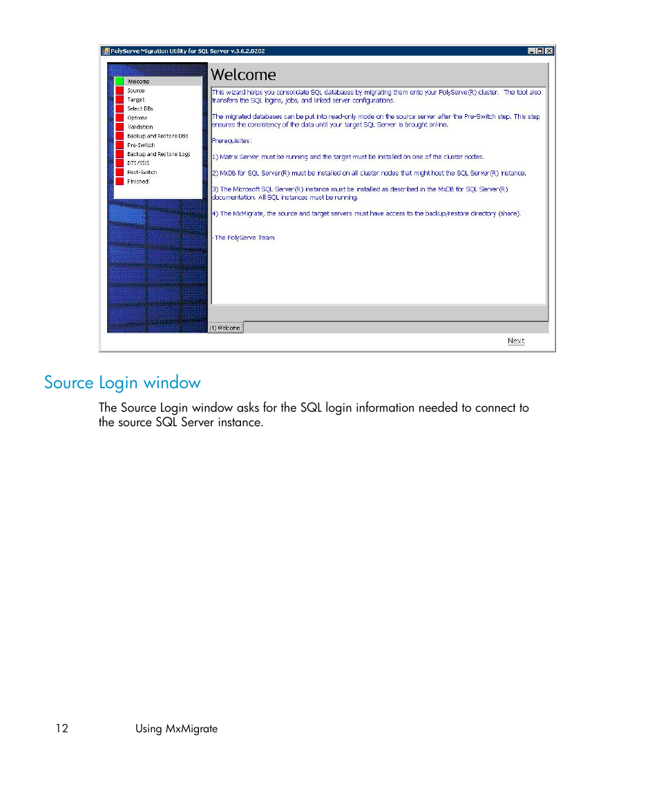 Source login window | HP PolyServe Software User Manual | Page 12 / 27