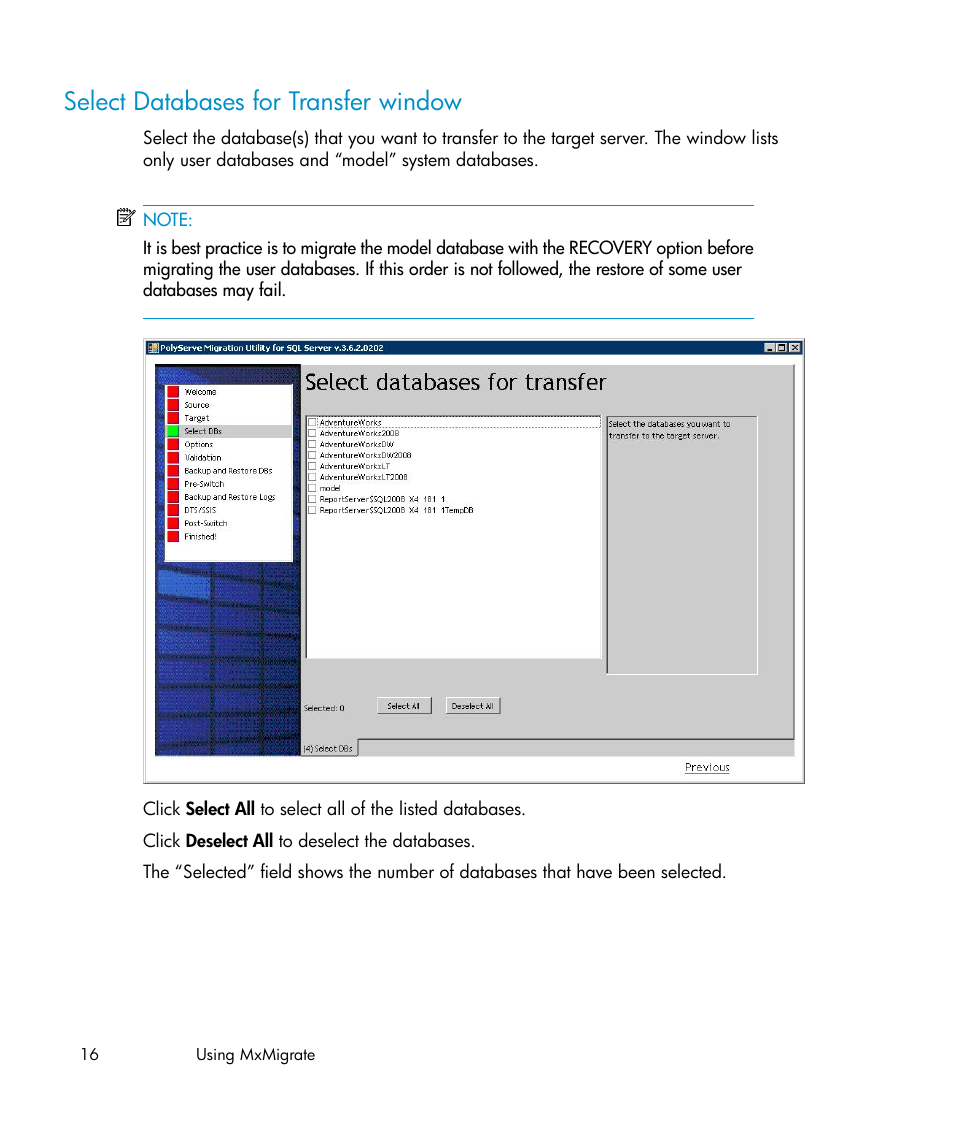 Select databases for transfer window | HP PolyServe Software User Manual | Page 16 / 27