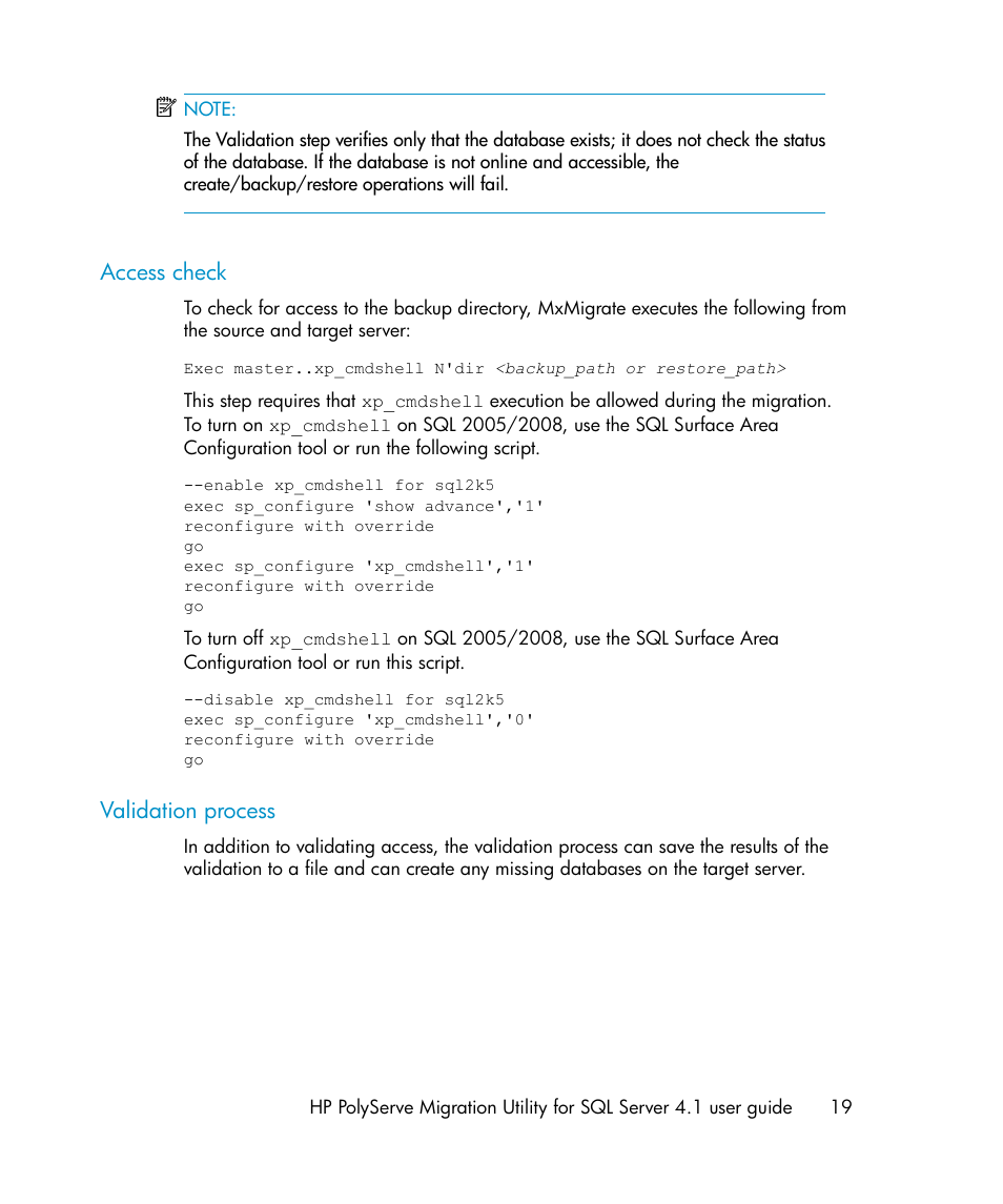 Access check, Validation process, 19 validation process | HP PolyServe Software User Manual | Page 19 / 27