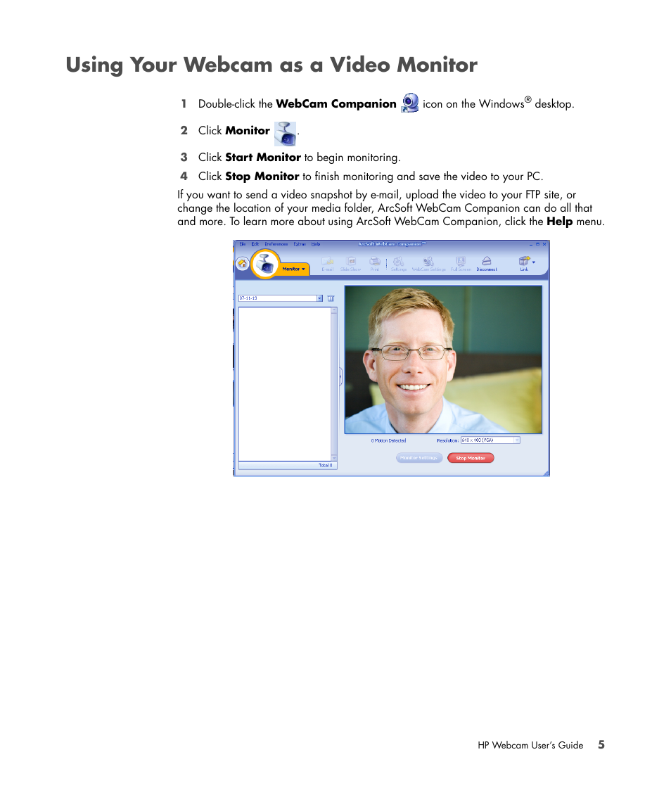 Using your webcam as a video monitor | HP Premium Autofocus Webcam User Manual | Page 9 / 20