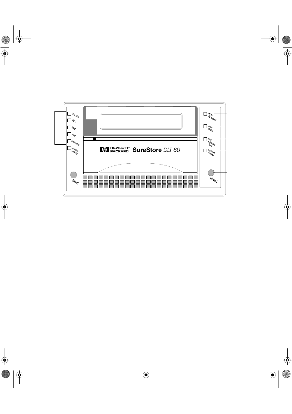 Front panel (hpsurestoredlt80), Front panel (hp surestore dlt 80) | HP Surestore DLT 80 Tape Drive User Manual | Page 33 / 93