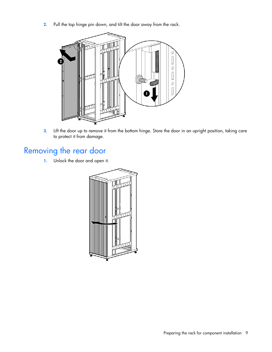 Removing the rear door | HP Rack Baying Kits User Manual | Page 9 / 19