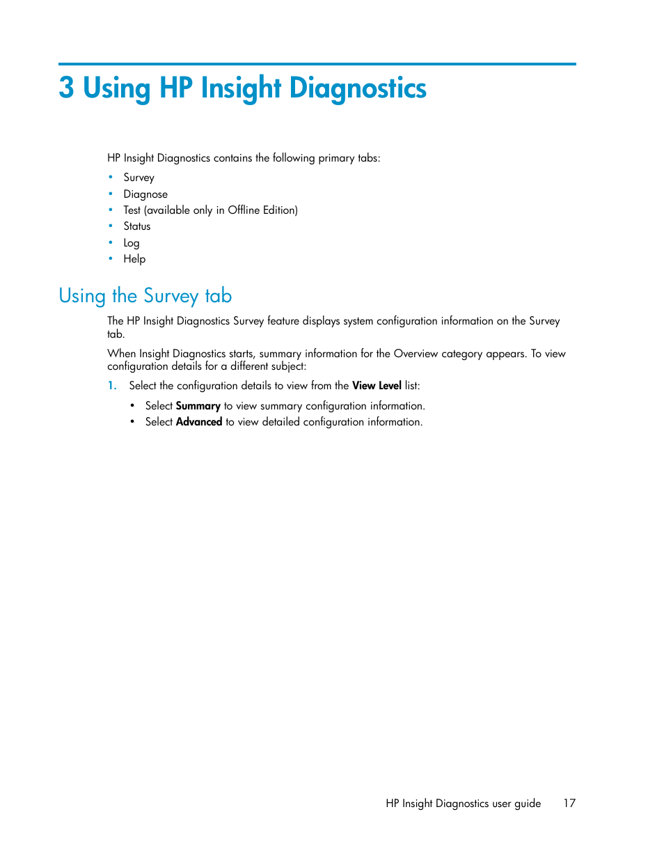 3 using hp insight diagnostics, Using the survey tab | HP Insight Diagnostics Software User Manual | Page 17 / 44