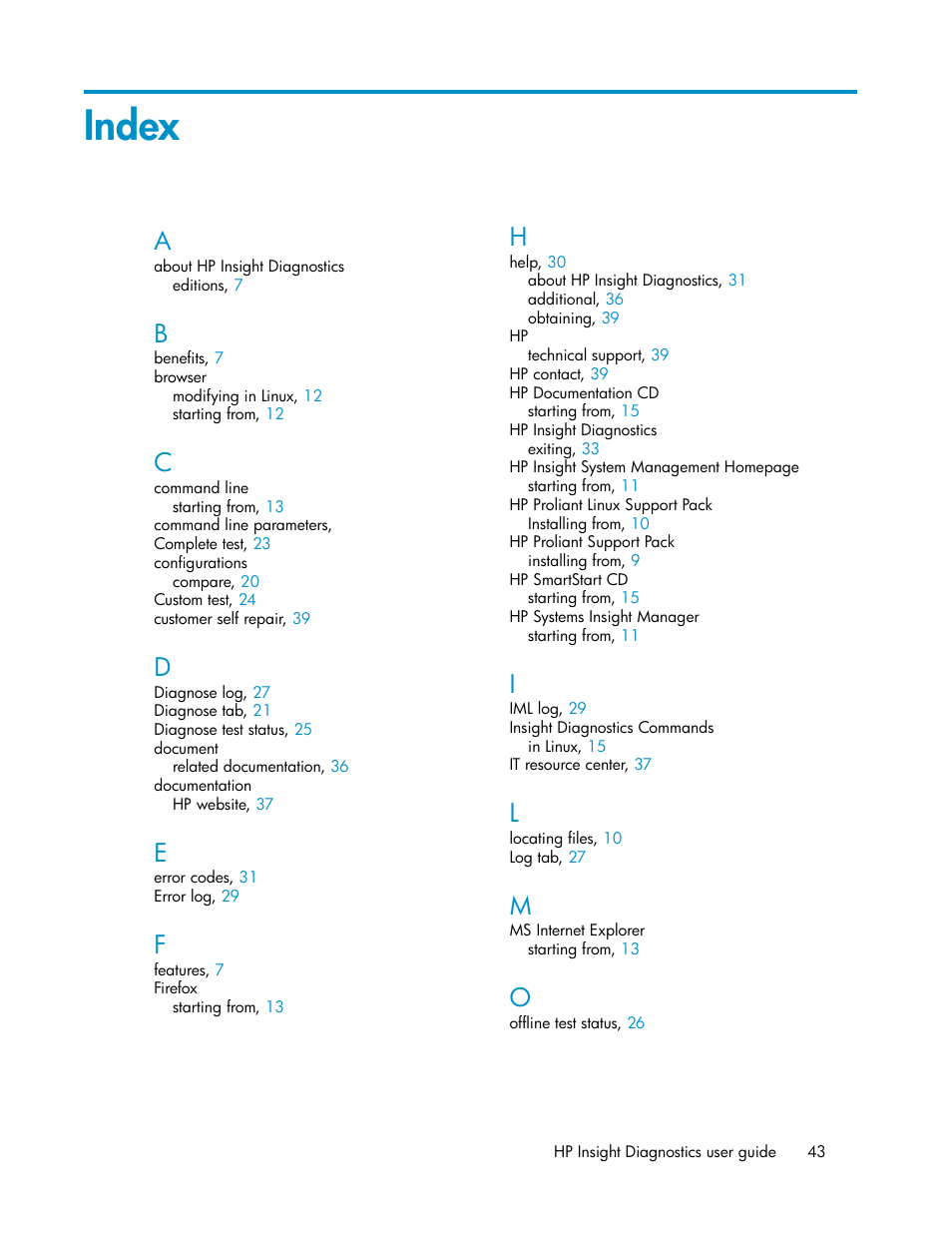 Index | HP Insight Diagnostics Software User Manual | Page 43 / 44