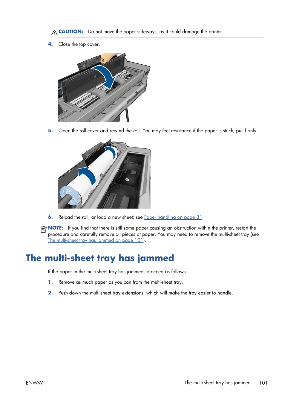The multi-sheet tray has jammed | HP Designjet T120 ePrinter User Manual | Page 109 / 156
