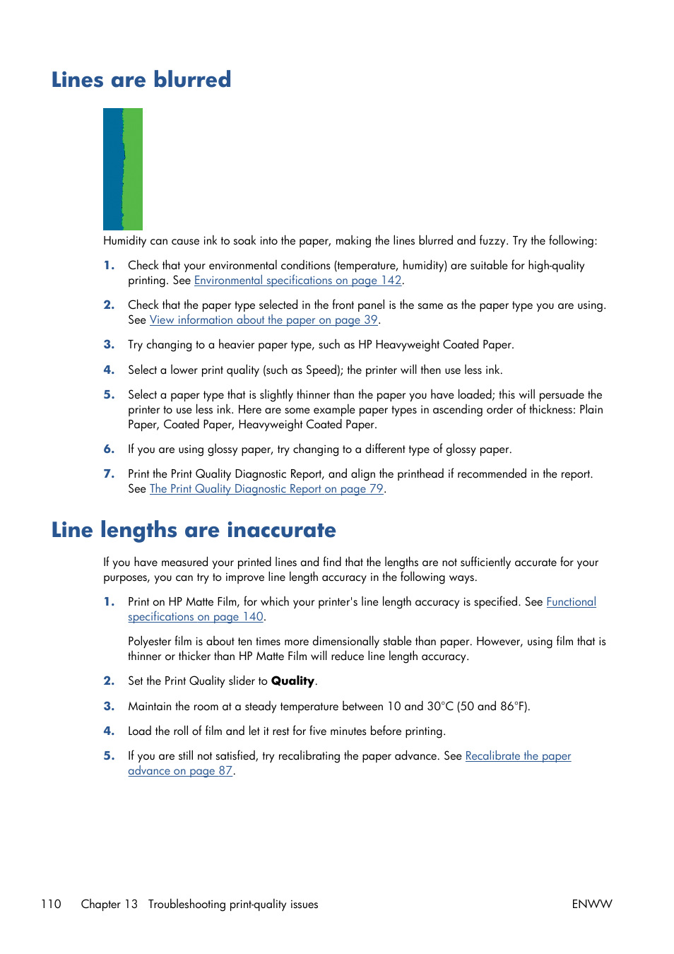 Lines are blurred, Line lengths are inaccurate, Lines are blurred line lengths are inaccurate | HP Designjet T120 ePrinter User Manual | Page 118 / 156