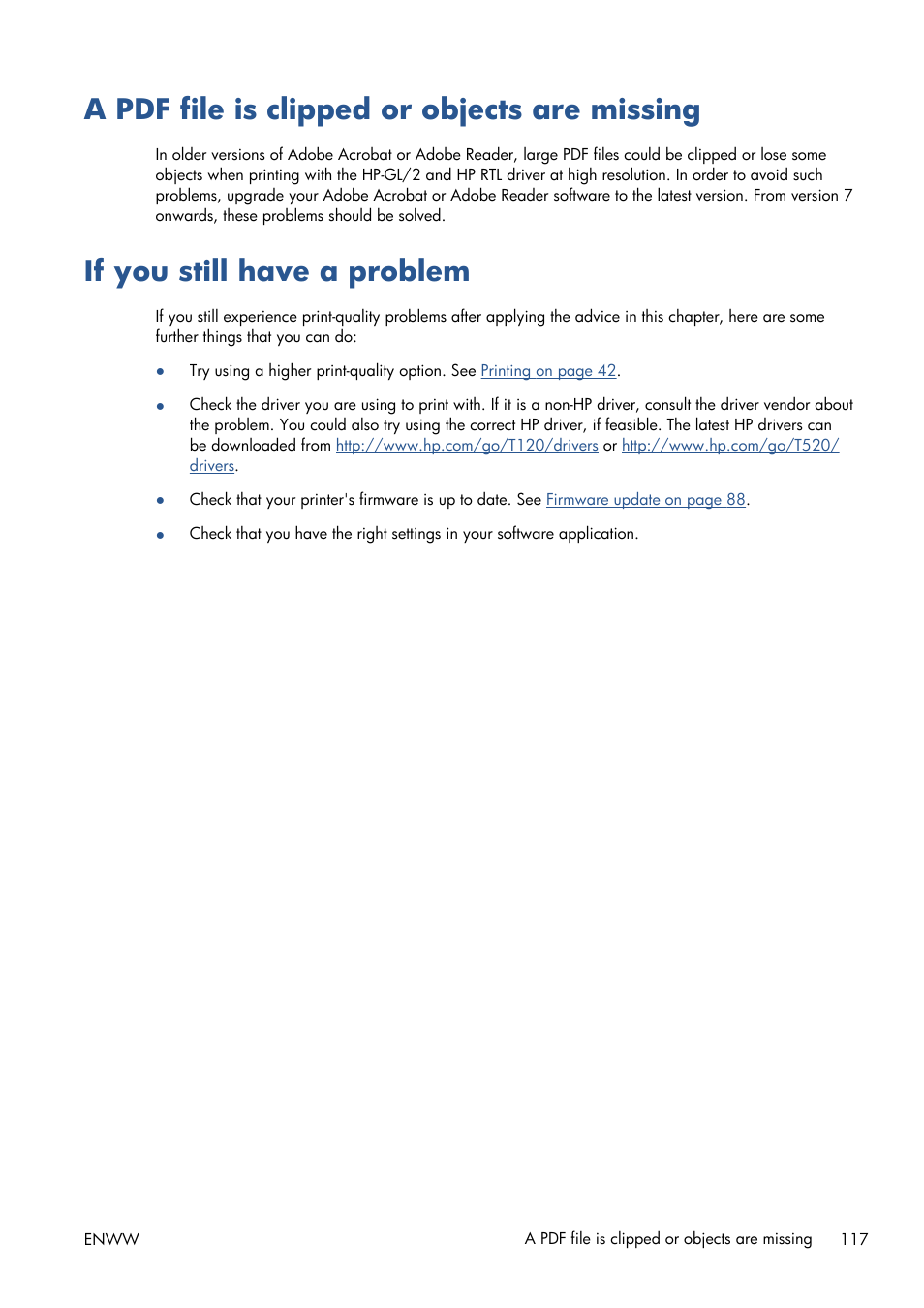 A pdf file is clipped or objects are missing, If you still have a problem | HP Designjet T120 ePrinter User Manual | Page 125 / 156