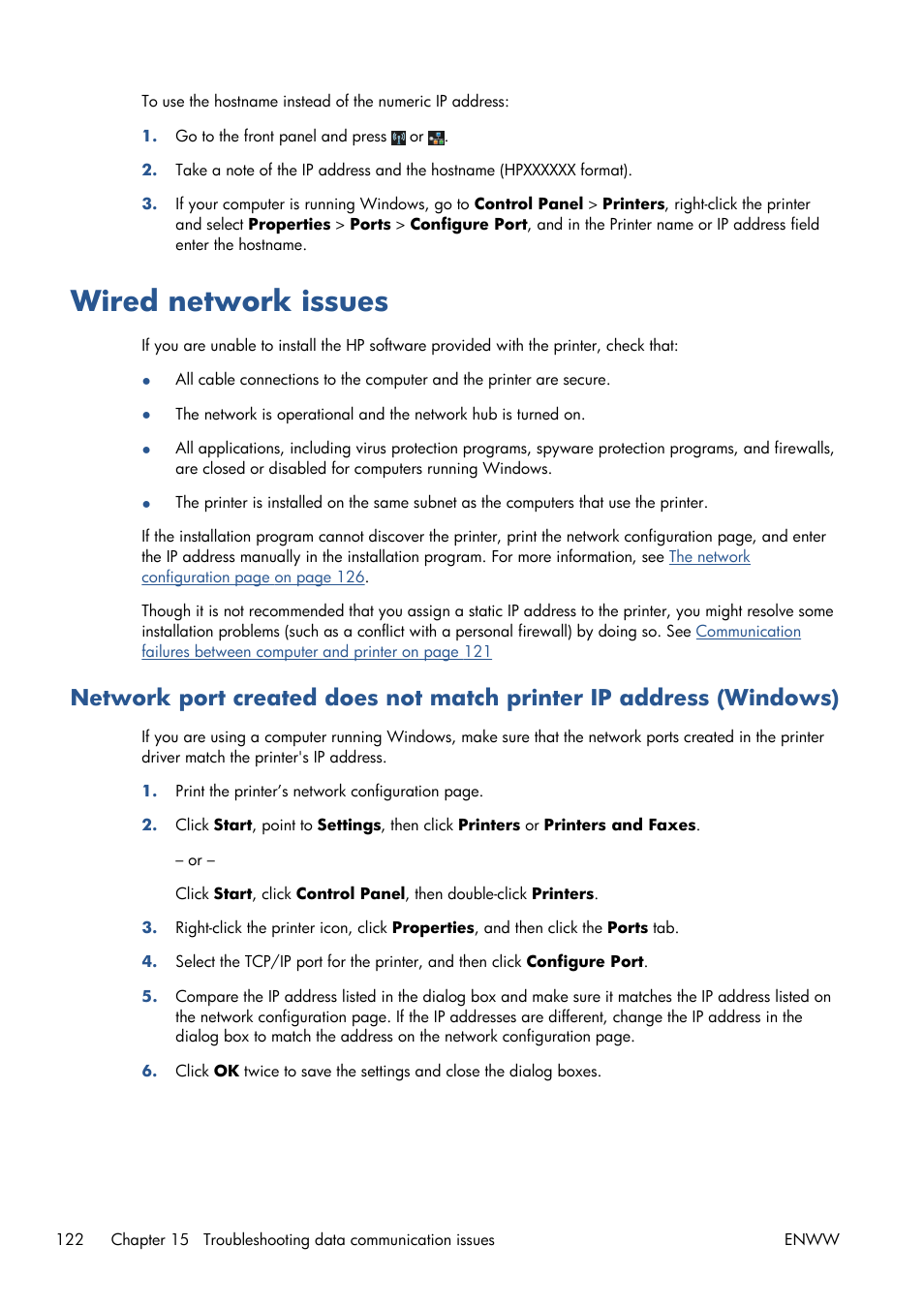 Wired network issues | HP Designjet T120 ePrinter User Manual | Page 130 / 156