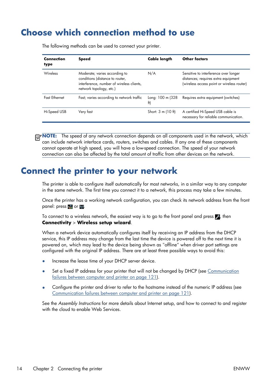 Choose which connection method to use, Connect the printer to your network | HP Designjet T120 ePrinter User Manual | Page 22 / 156