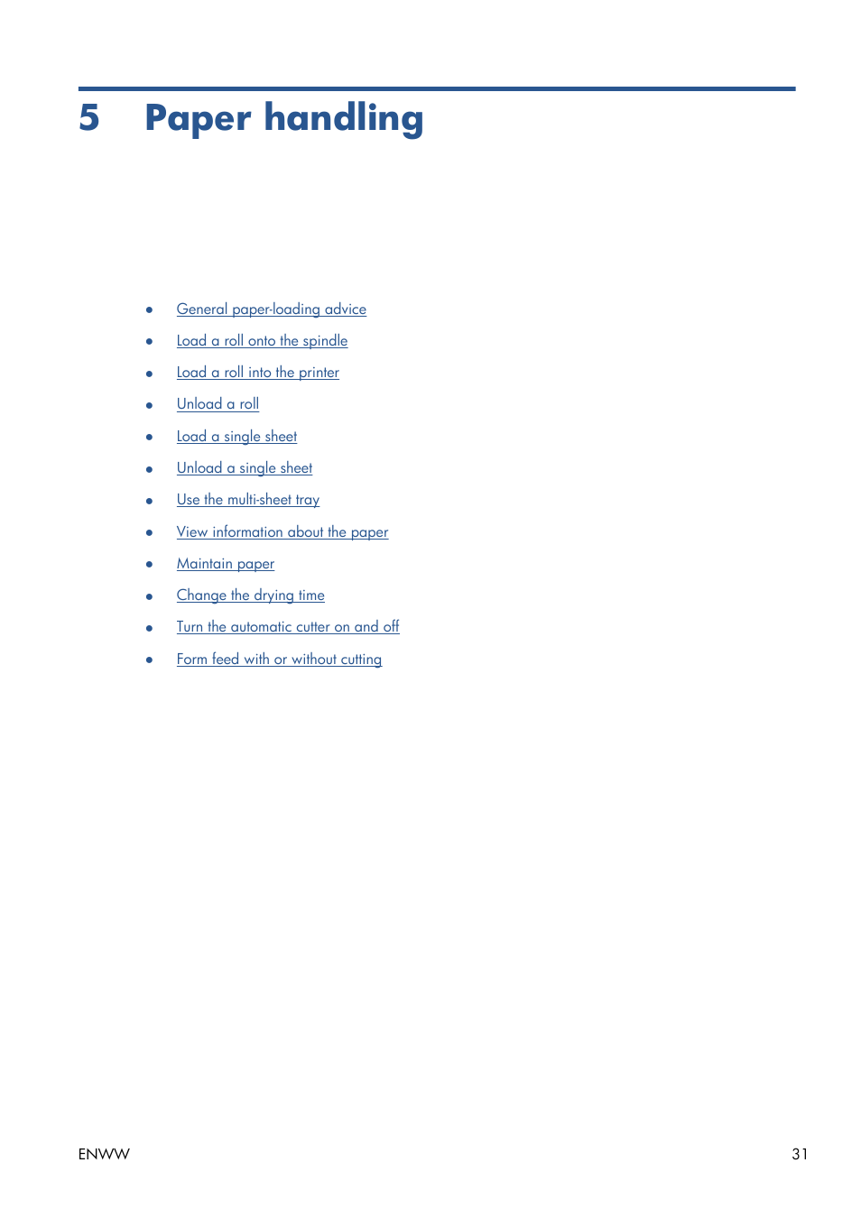 Paper handling, 5 paper handling | HP Designjet T120 ePrinter User Manual | Page 39 / 156