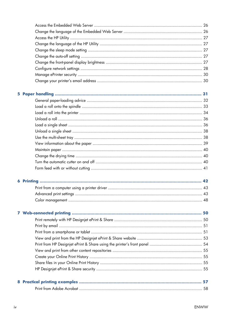 HP Designjet T120 ePrinter User Manual | Page 4 / 156