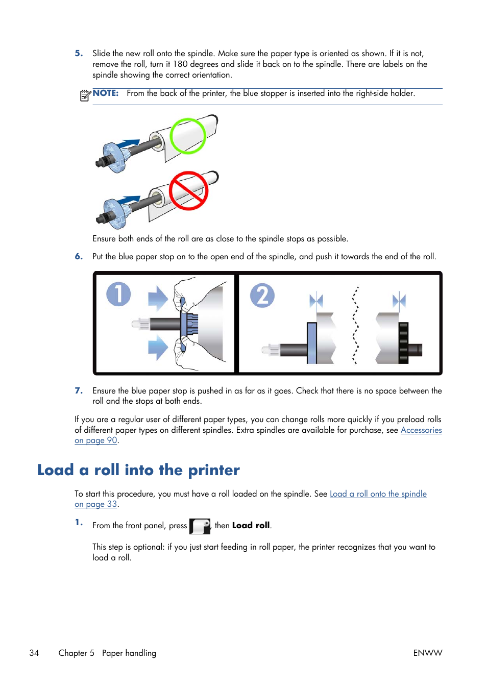 Load a roll into the printer | HP Designjet T120 ePrinter User Manual | Page 42 / 156