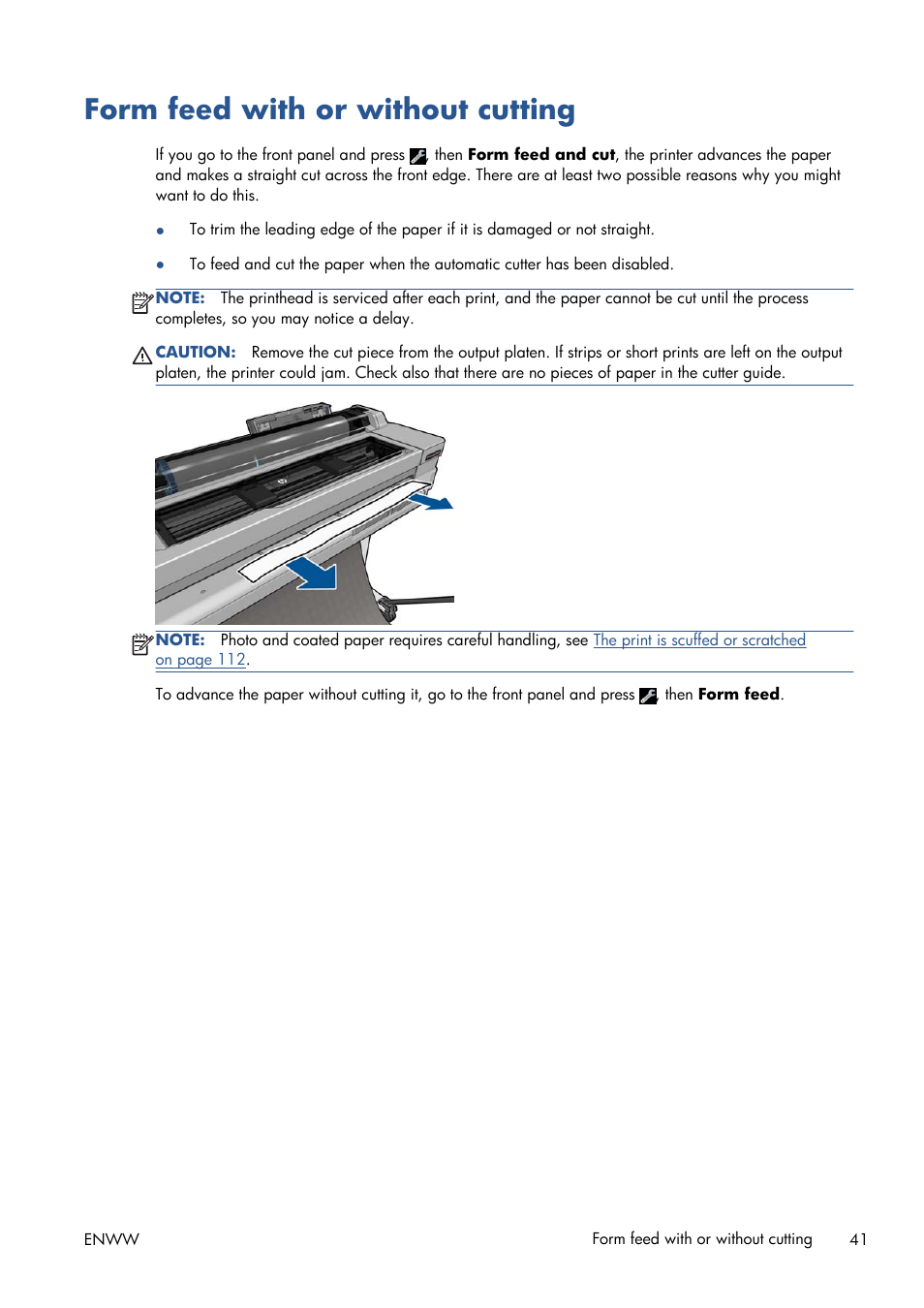 Form feed with or without cutting | HP Designjet T120 ePrinter User Manual | Page 49 / 156