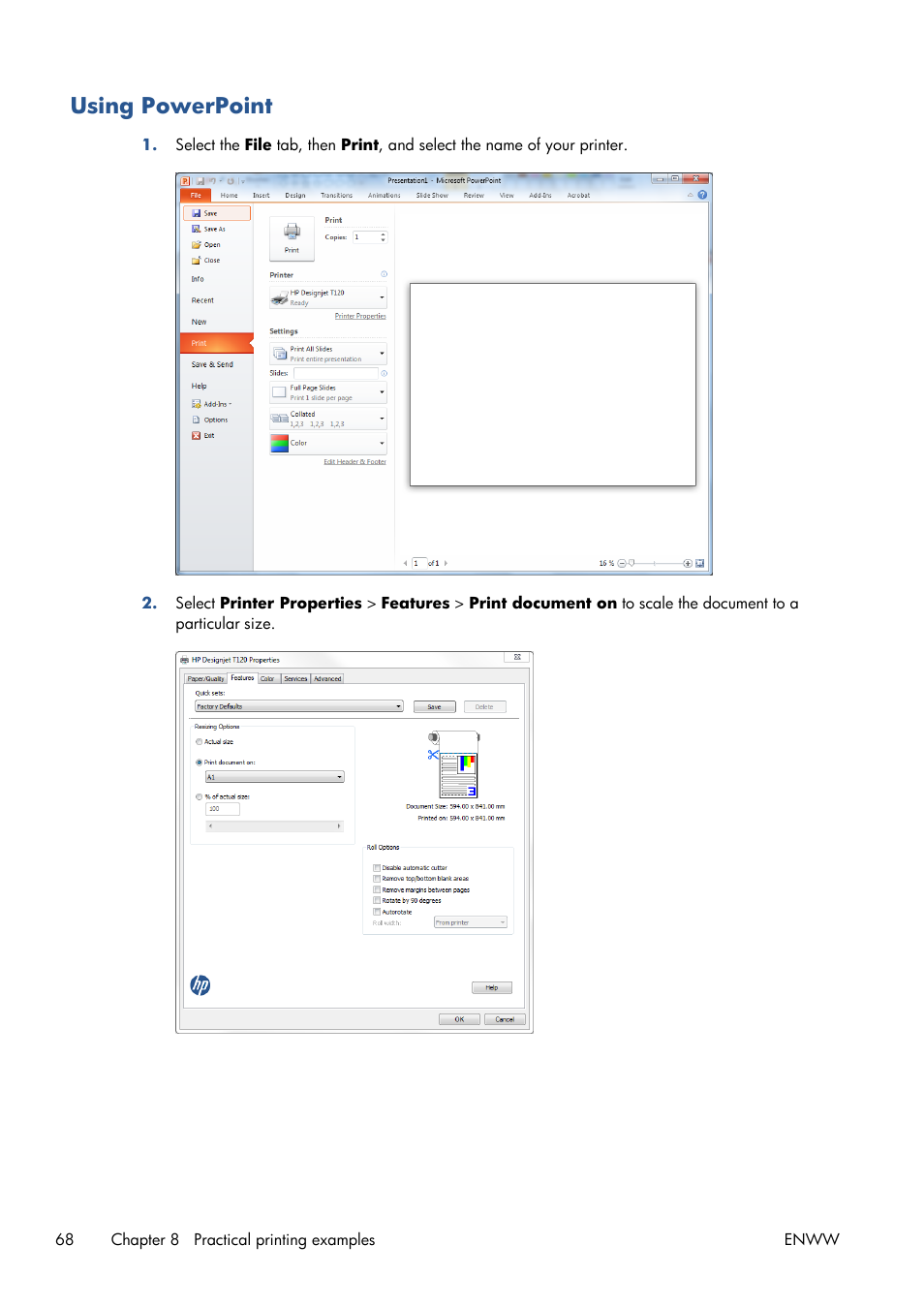 Using powerpoint | HP Designjet T120 ePrinter User Manual | Page 76 / 156