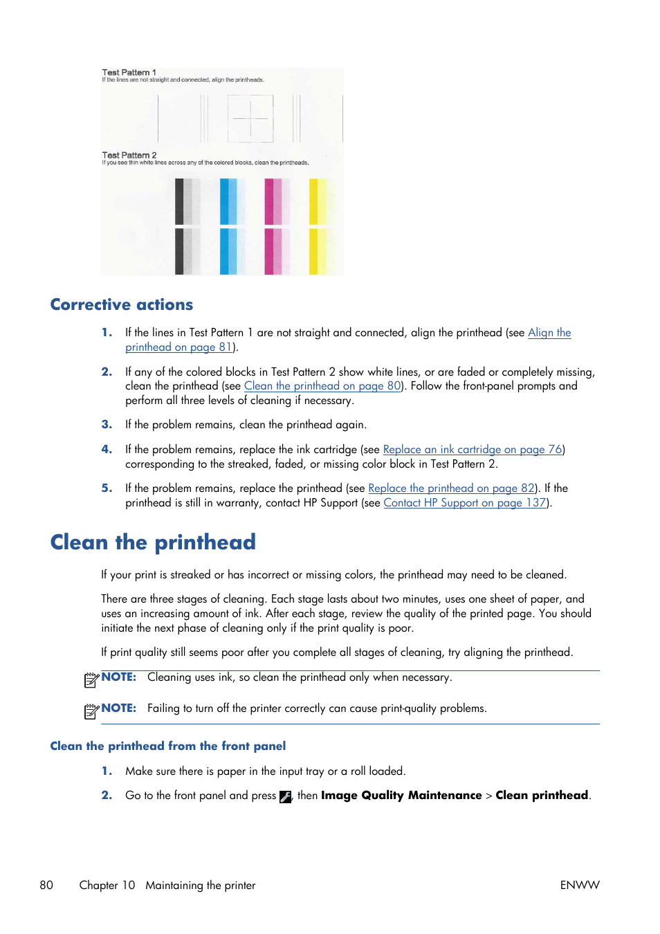 Corrective actions, Clean the printhead | HP Designjet T120 ePrinter User Manual | Page 88 / 156