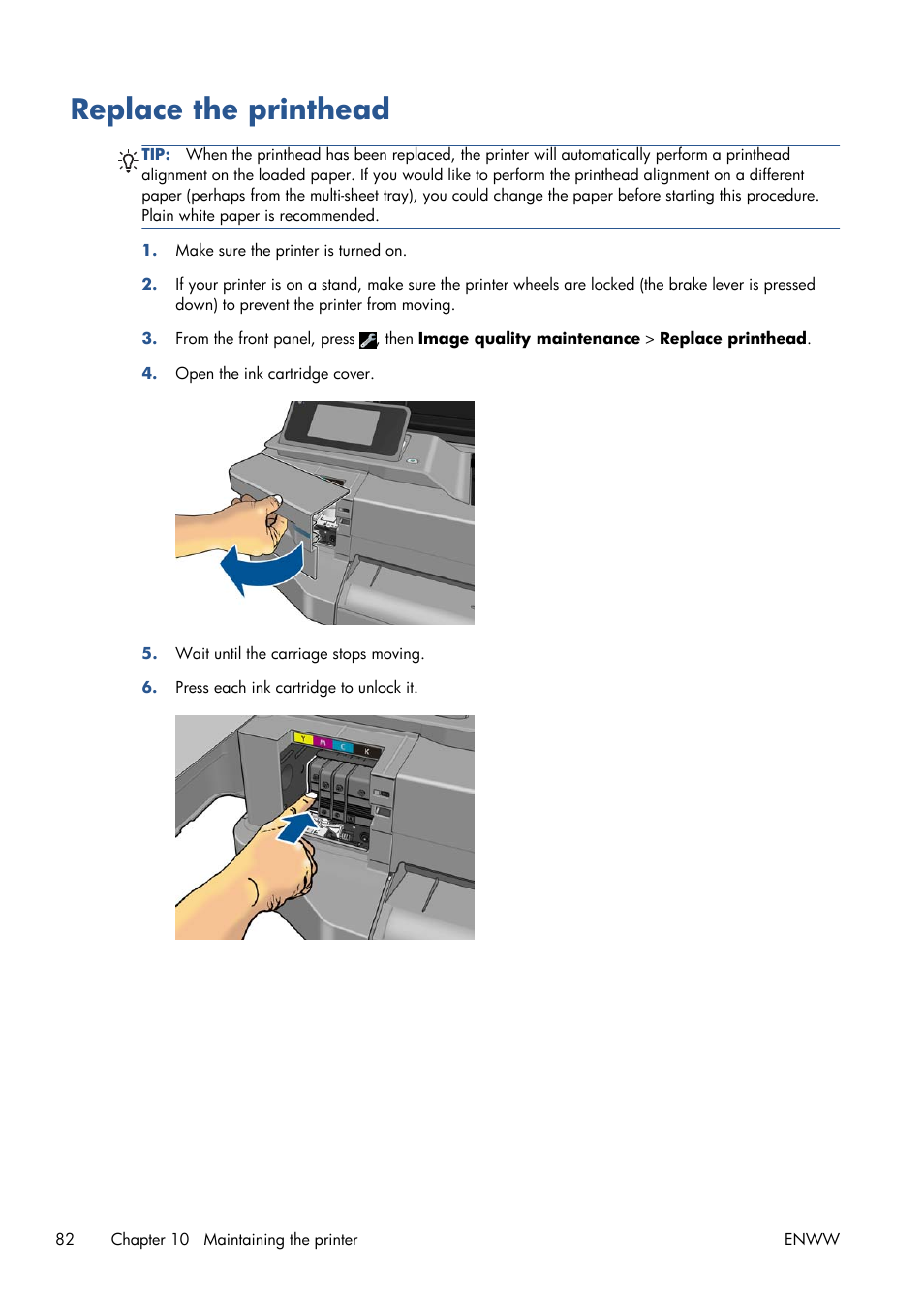 Replace the printhead, D (see | HP Designjet T120 ePrinter User Manual | Page 90 / 156