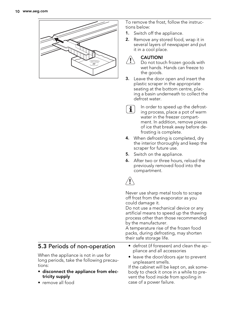 3 periods of non-operation | AEG AGS58800S0 User Manual | Page 10 / 80