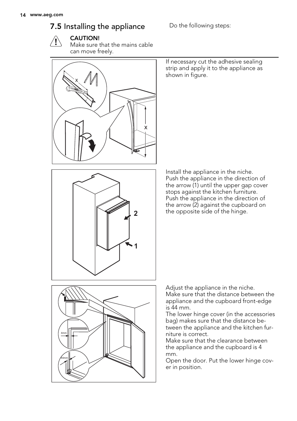 5 installing the appliance | AEG AGS58800S0 User Manual | Page 14 / 80