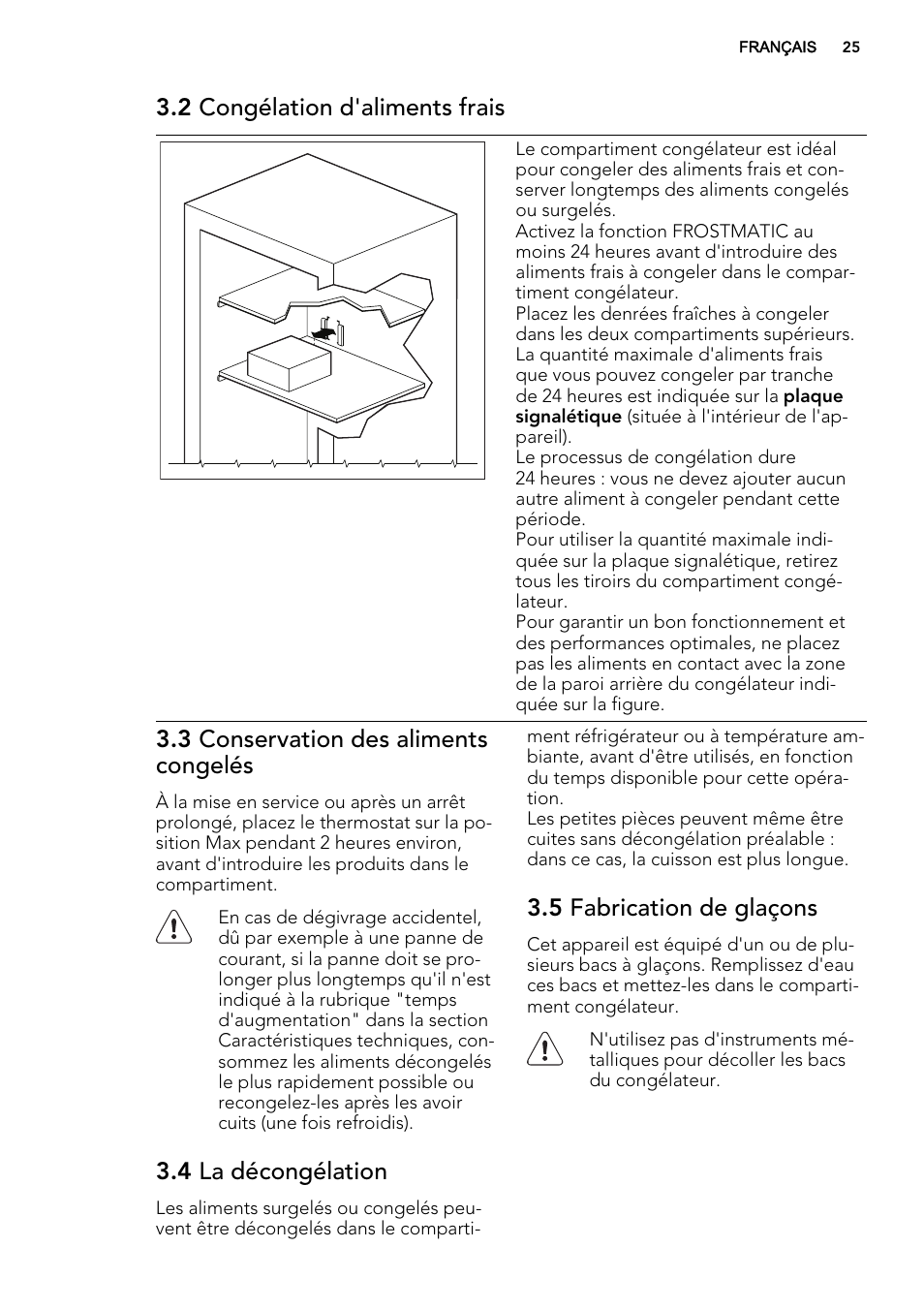 2 congélation d'aliments frais, 3 conservation des aliments congelés, 4 la décongélation | 5 fabrication de glaçons | AEG AGS58800S0 User Manual | Page 25 / 80