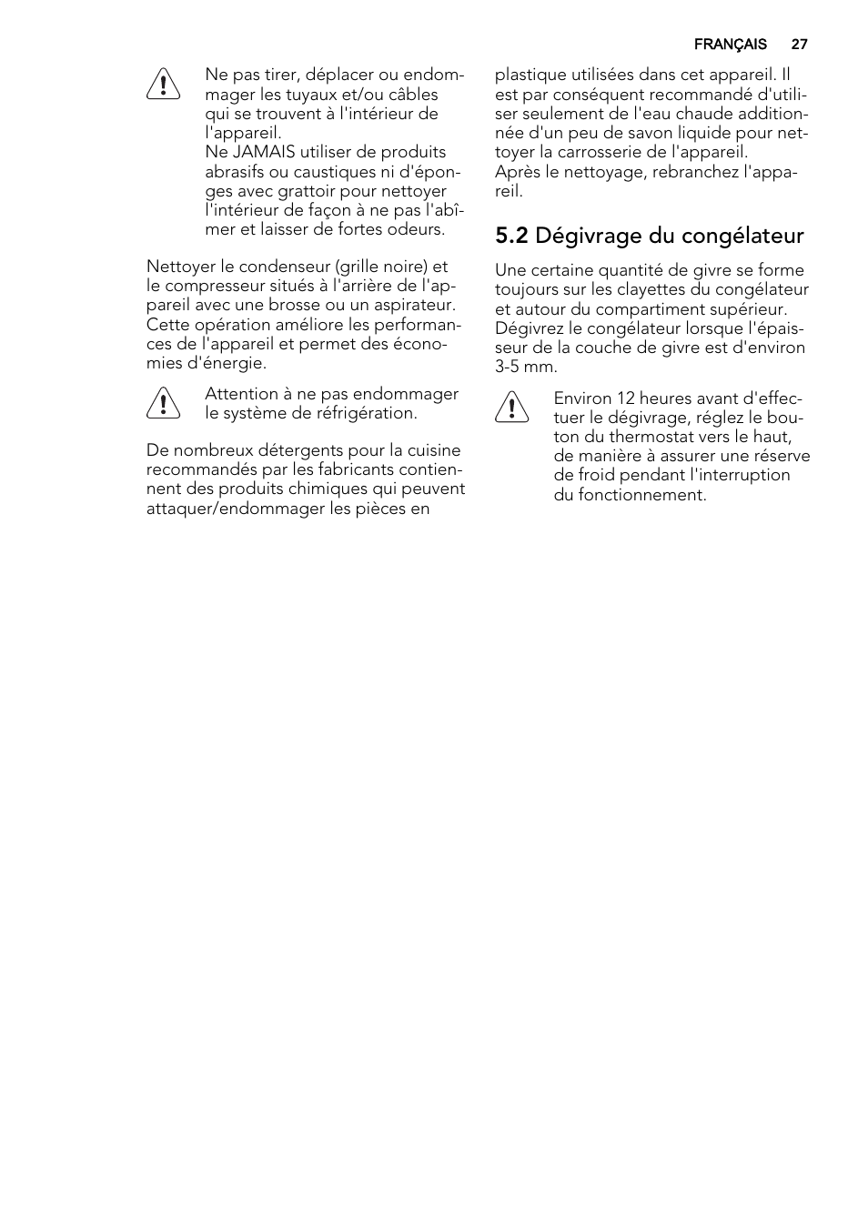 2 dégivrage du congélateur | AEG AGS58800S0 User Manual | Page 27 / 80