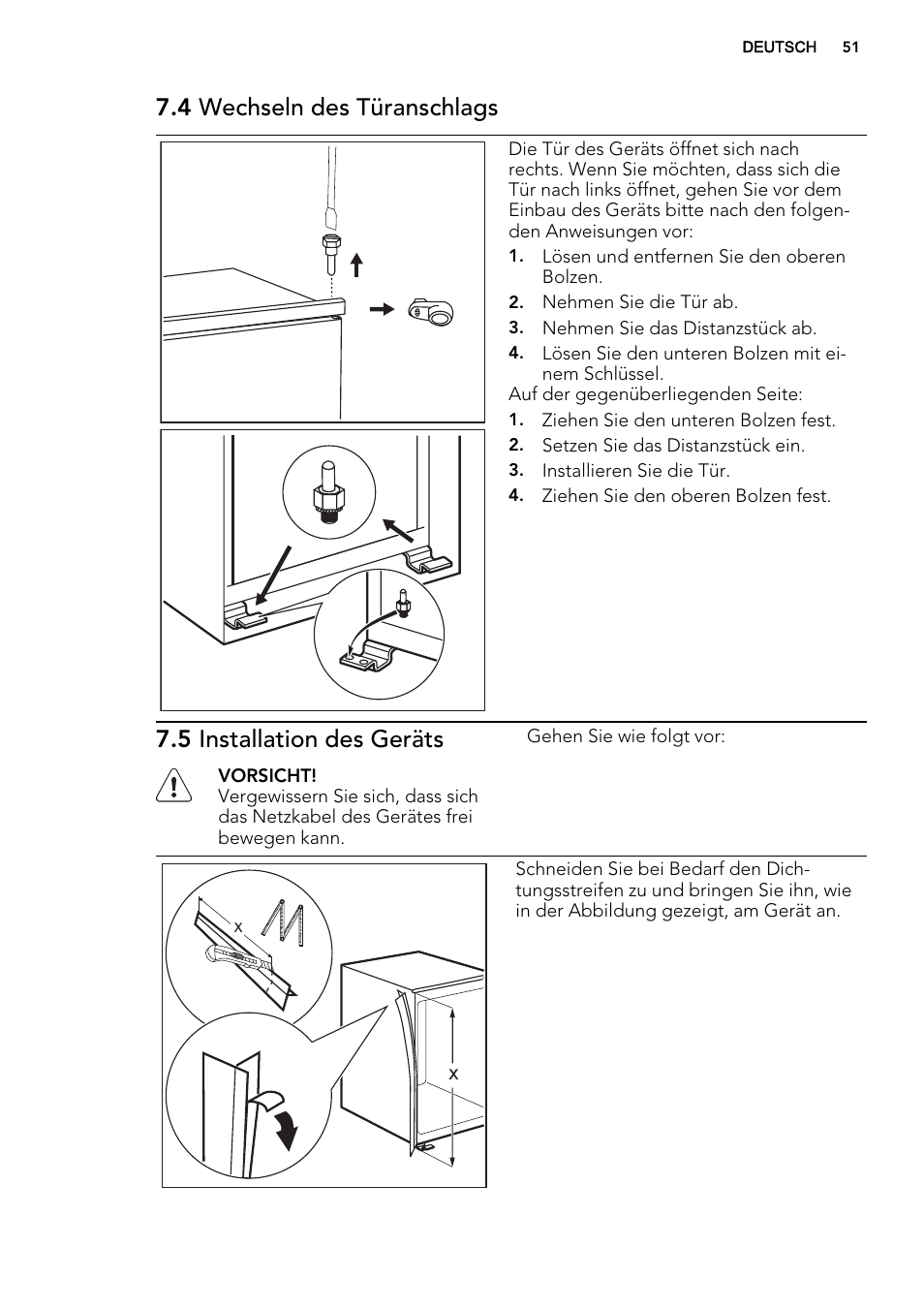 4 wechseln des türanschlags, 5 installation des geräts | AEG AGS58800S0 User Manual | Page 51 / 80