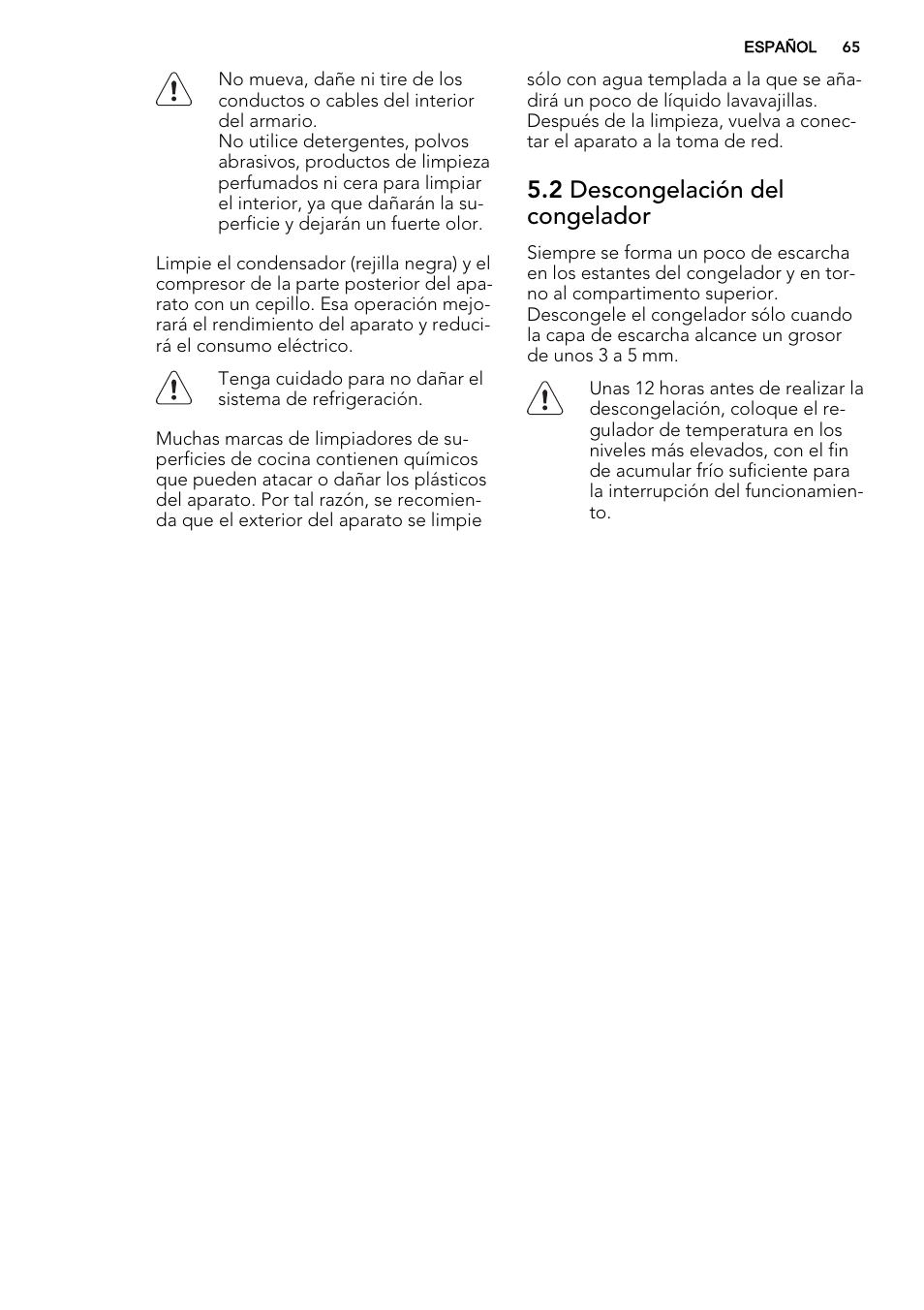 2 descongelación del congelador | AEG AGS58800S0 User Manual | Page 65 / 80