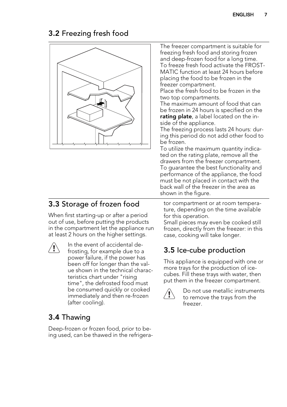 2 freezing fresh food, 3 storage of frozen food, 4 thawing | 5 ice-cube production | AEG AGS58800S0 User Manual | Page 7 / 80