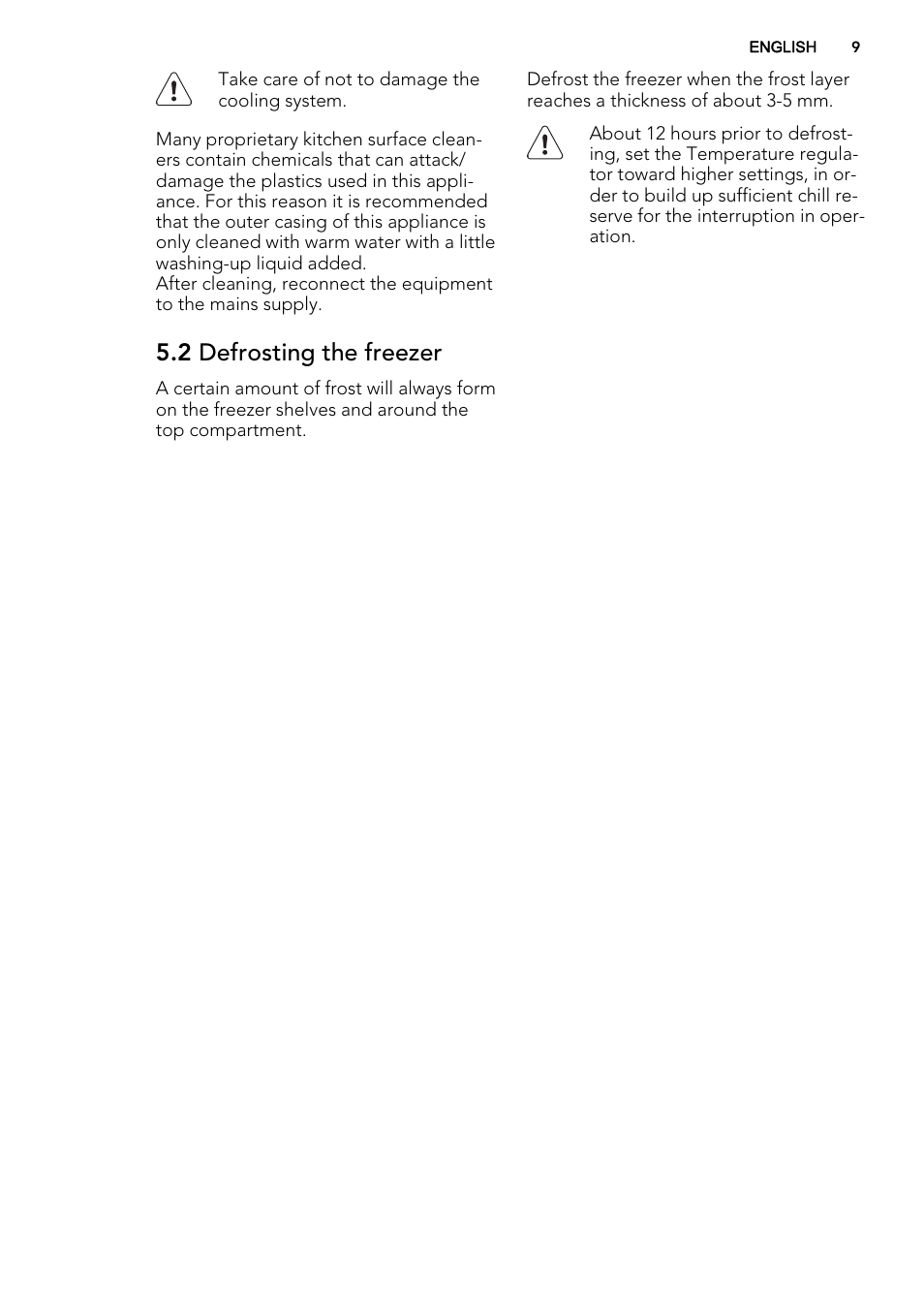 2 defrosting the freezer | AEG AGS58800S0 User Manual | Page 9 / 80