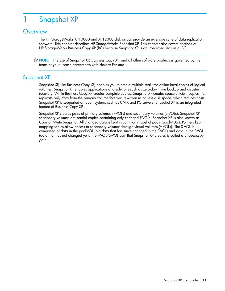 1 snapshot xp, Overview, Snapshot xp | 1snapshot xp | HP StorageWorks XP Remote Web Console Software User Manual | Page 11 / 62