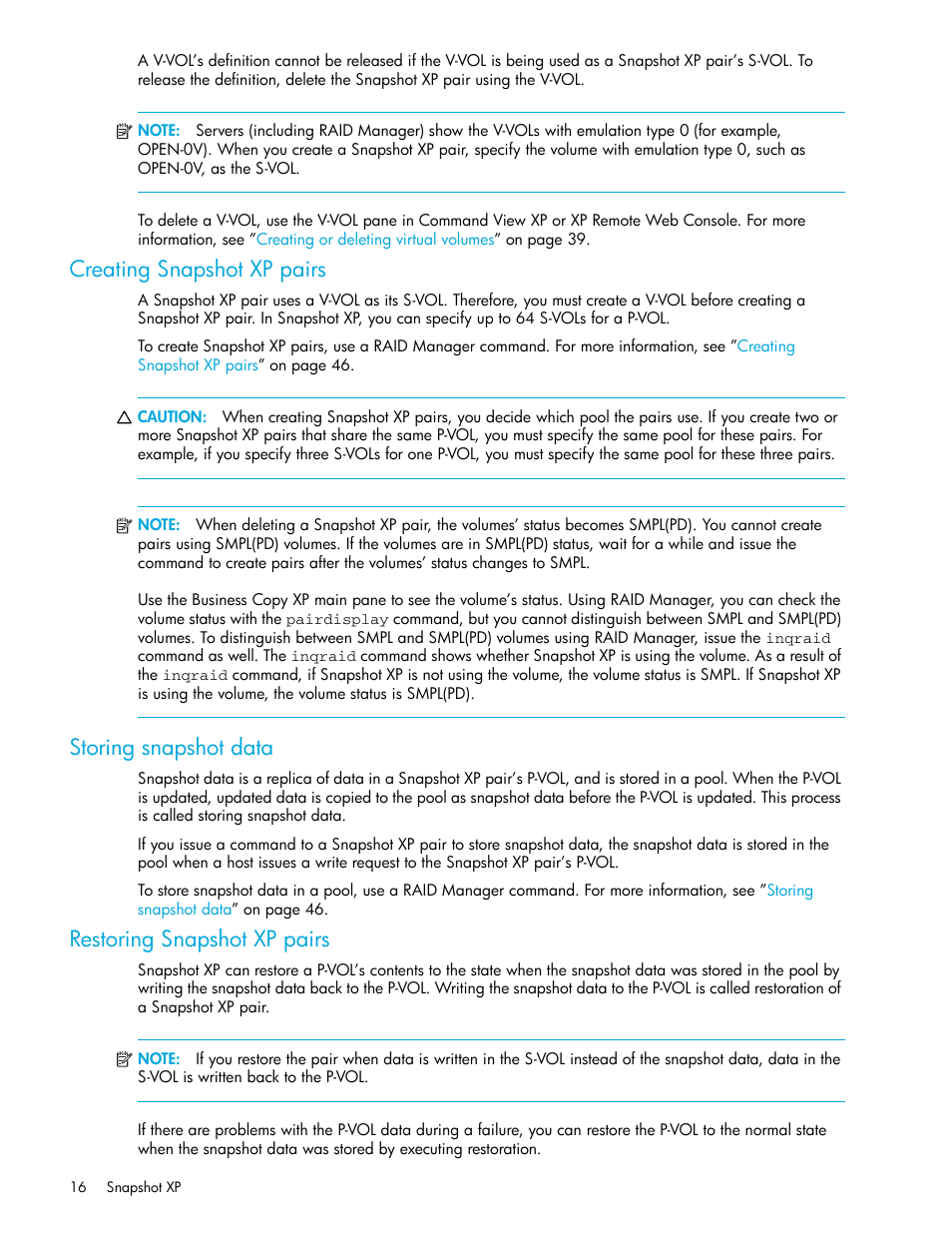 Creating snapshot xp pairs, Storing snapshot data, Restoring snapshot xp pairs | HP StorageWorks XP Remote Web Console Software User Manual | Page 16 / 62