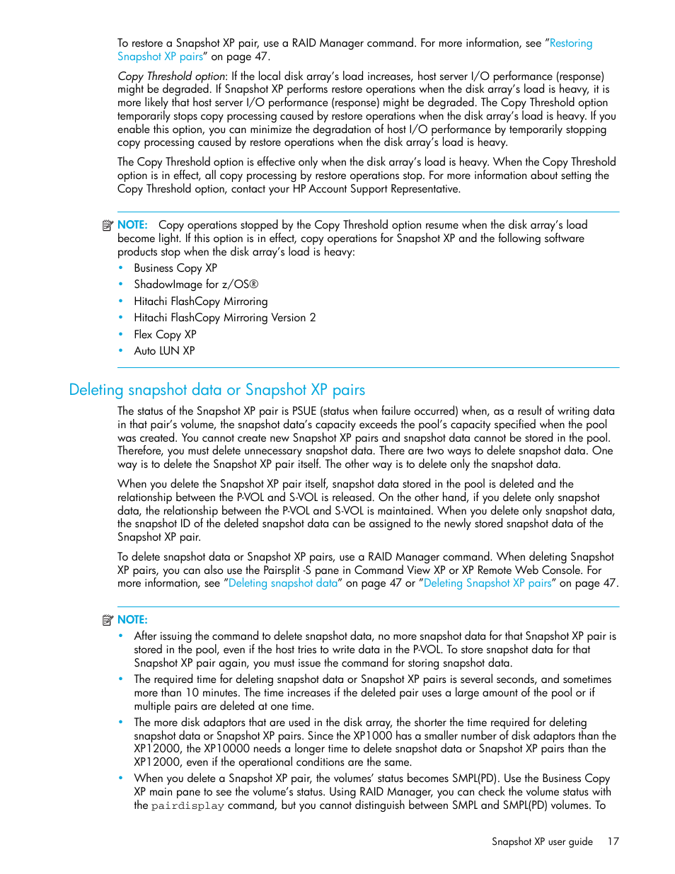 Deleting snapshot data or snapshot xp pairs | HP StorageWorks XP Remote Web Console Software User Manual | Page 17 / 62