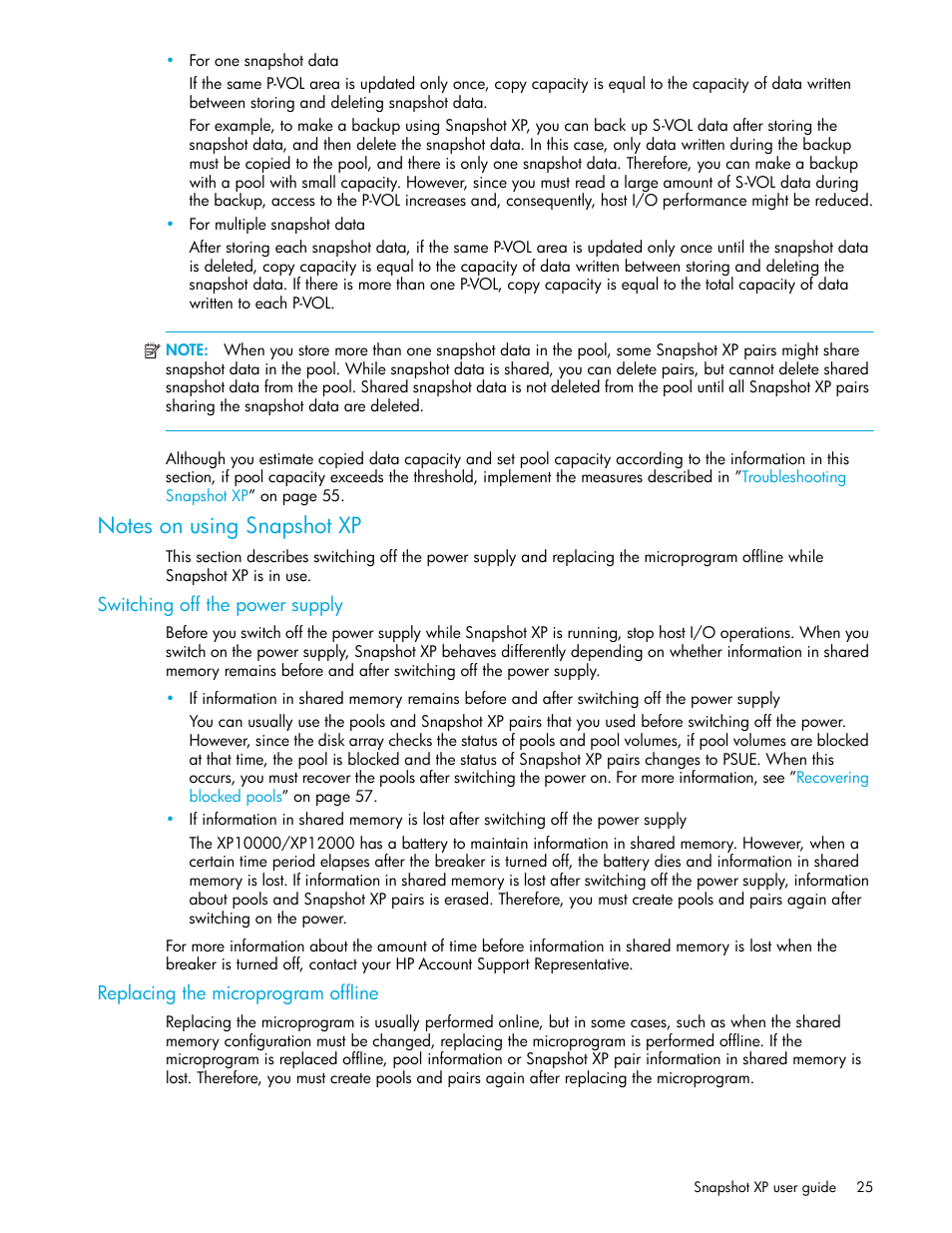 Notes on using snapshot xp, Switching off the power supply, Replacing the microprogram offline | HP StorageWorks XP Remote Web Console Software User Manual | Page 25 / 62