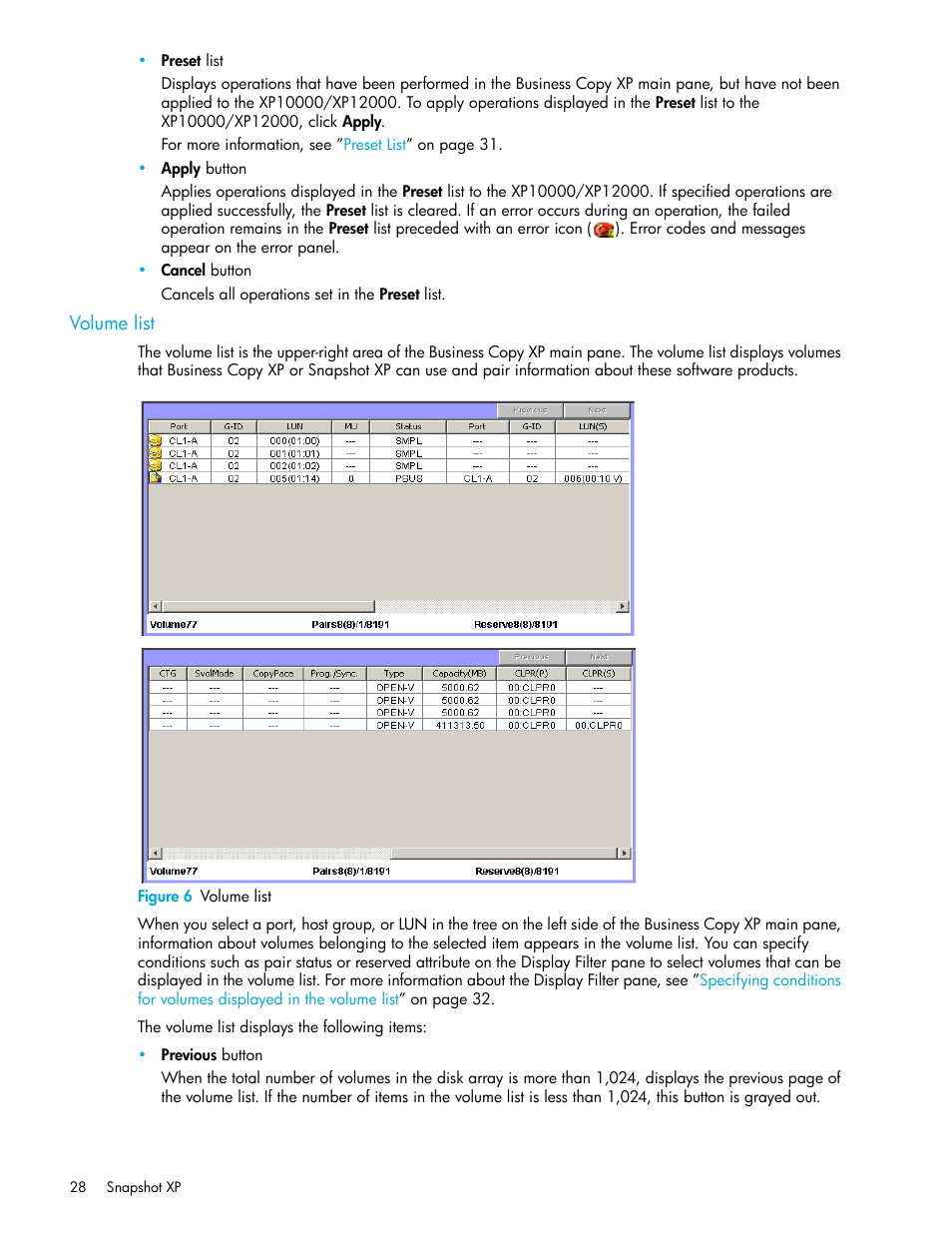 Volume list, Figure 6 volume list, 6 volume list | HP StorageWorks XP Remote Web Console Software User Manual | Page 28 / 62