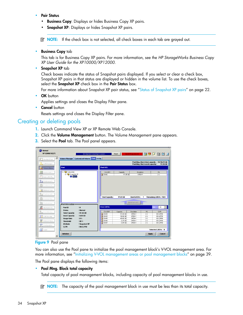 Creating or deleting pools, Figure 9 pool pane, 9 pool pane | HP StorageWorks XP Remote Web Console Software User Manual | Page 34 / 62
