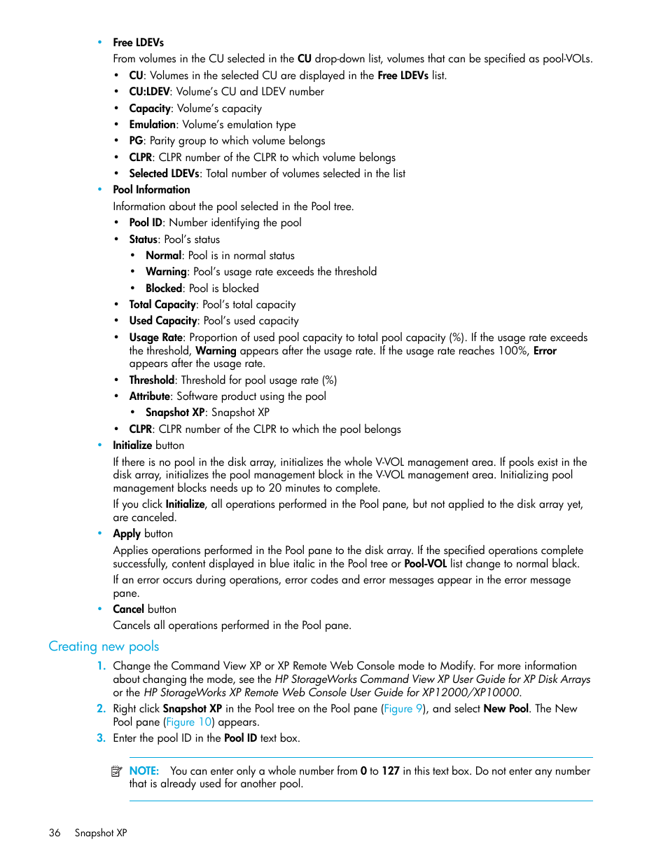 Creating new pools | HP StorageWorks XP Remote Web Console Software User Manual | Page 36 / 62