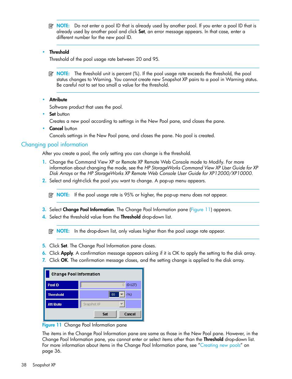 Changing pool information, Figure 11 change pool information pane, 11 change pool information pane | Figure 11 | HP StorageWorks XP Remote Web Console Software User Manual | Page 38 / 62