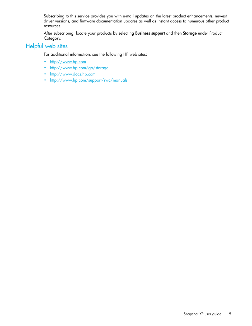 Helpful web sites | HP StorageWorks XP Remote Web Console Software User Manual | Page 5 / 62