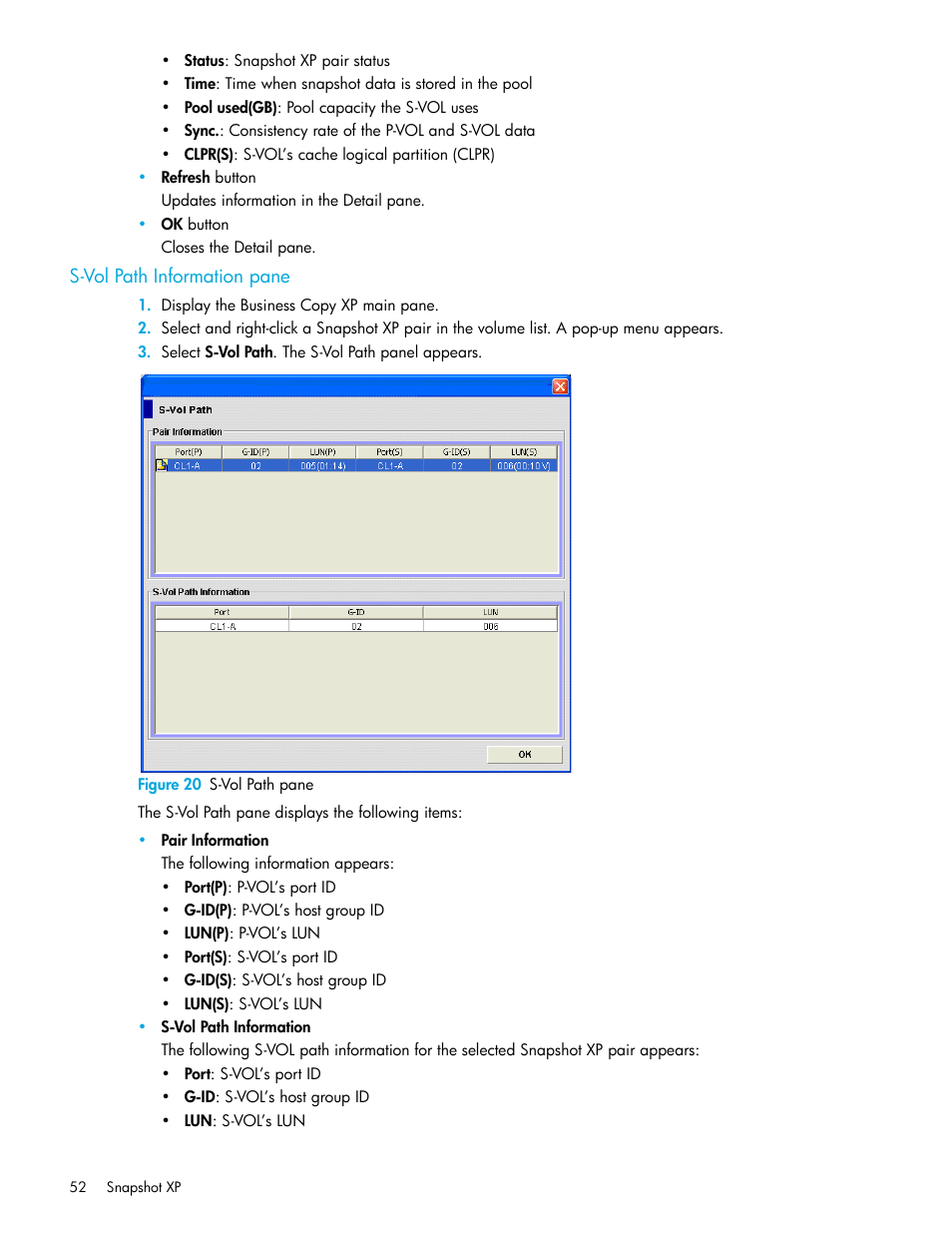 S-vol path information pane, Figure 20 s-vol path pane, 20 s-vol path pane | Figure 20 | HP StorageWorks XP Remote Web Console Software User Manual | Page 52 / 62