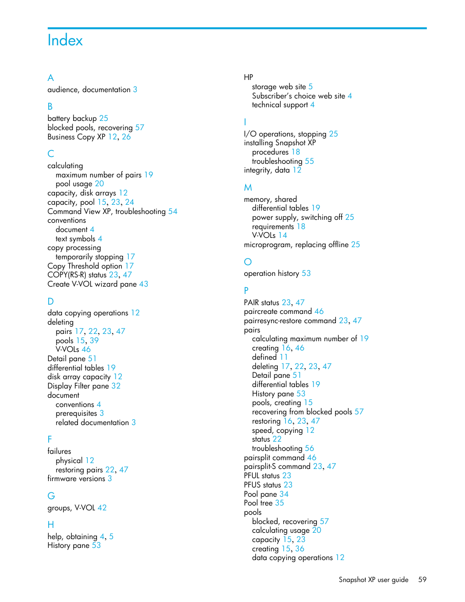 Index | HP StorageWorks XP Remote Web Console Software User Manual | Page 59 / 62