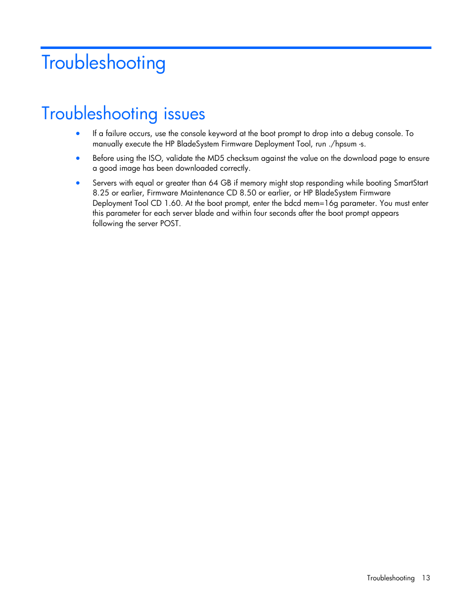 Troubleshooting, Troubleshooting issues | HP ProLiant Support Pack User Manual | Page 13 / 16